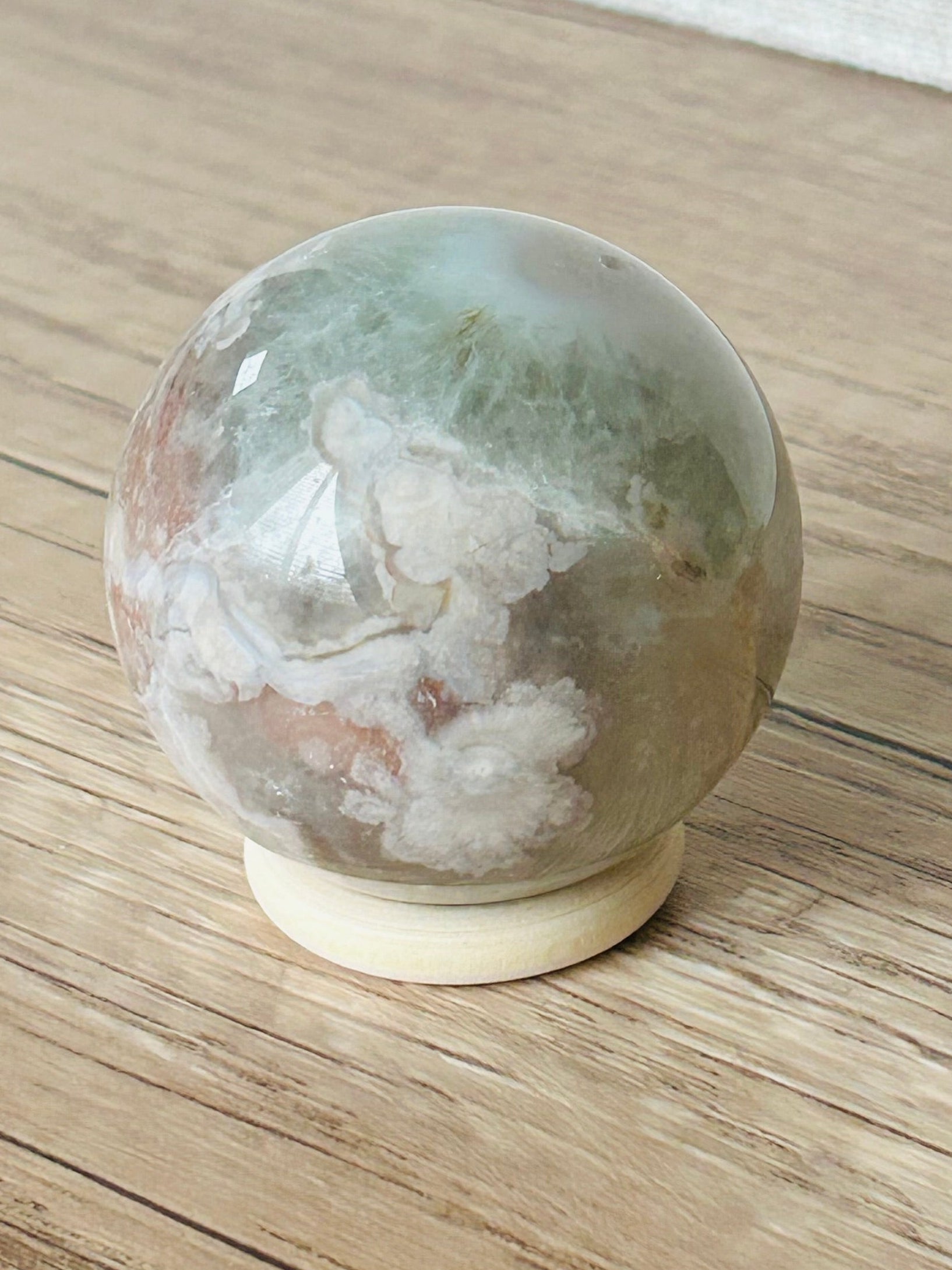 Flower Agate x Green Amethyst Sphere (D)