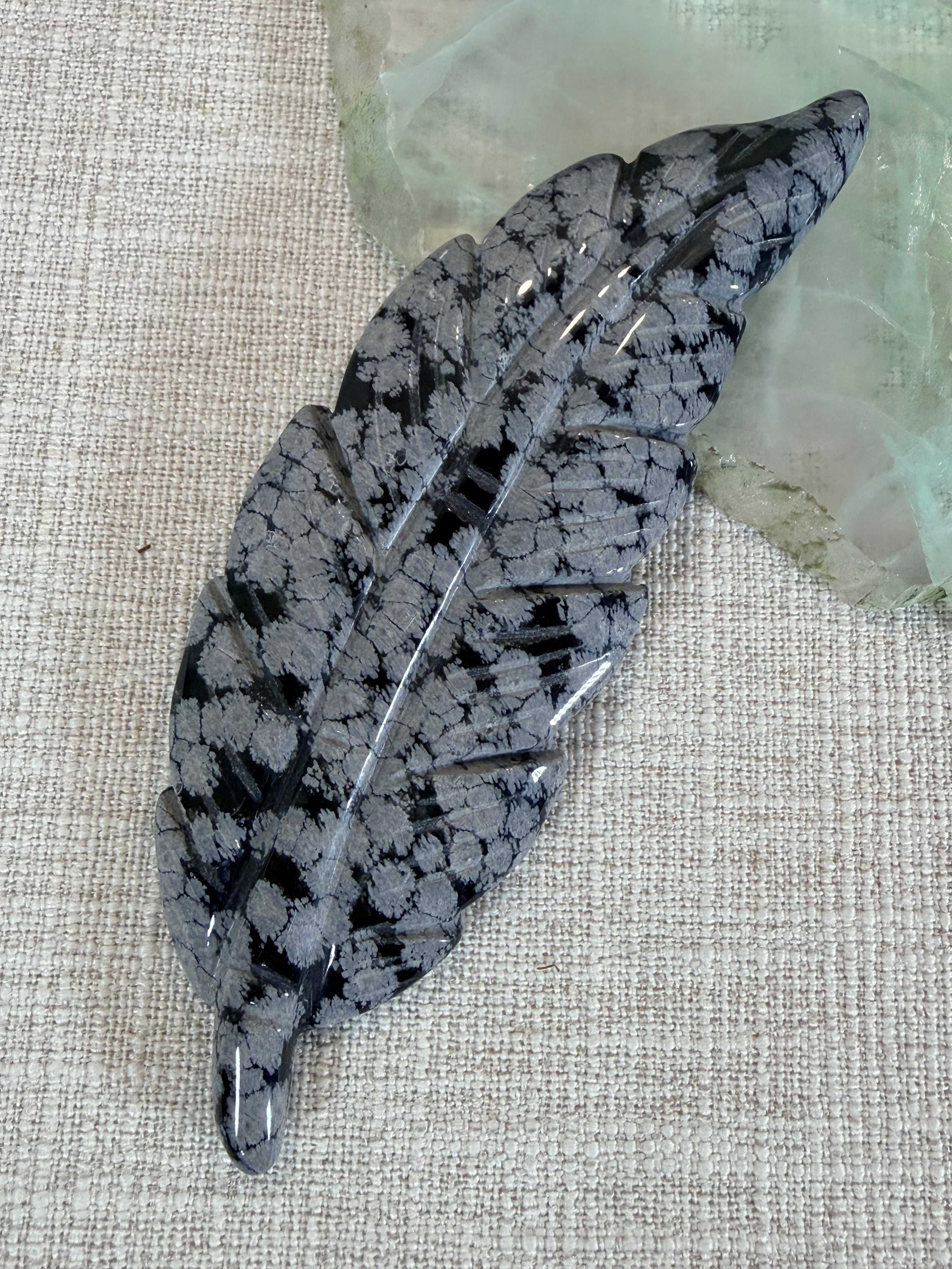 Amazing Snowflake Obsidian Feather Carving (A)