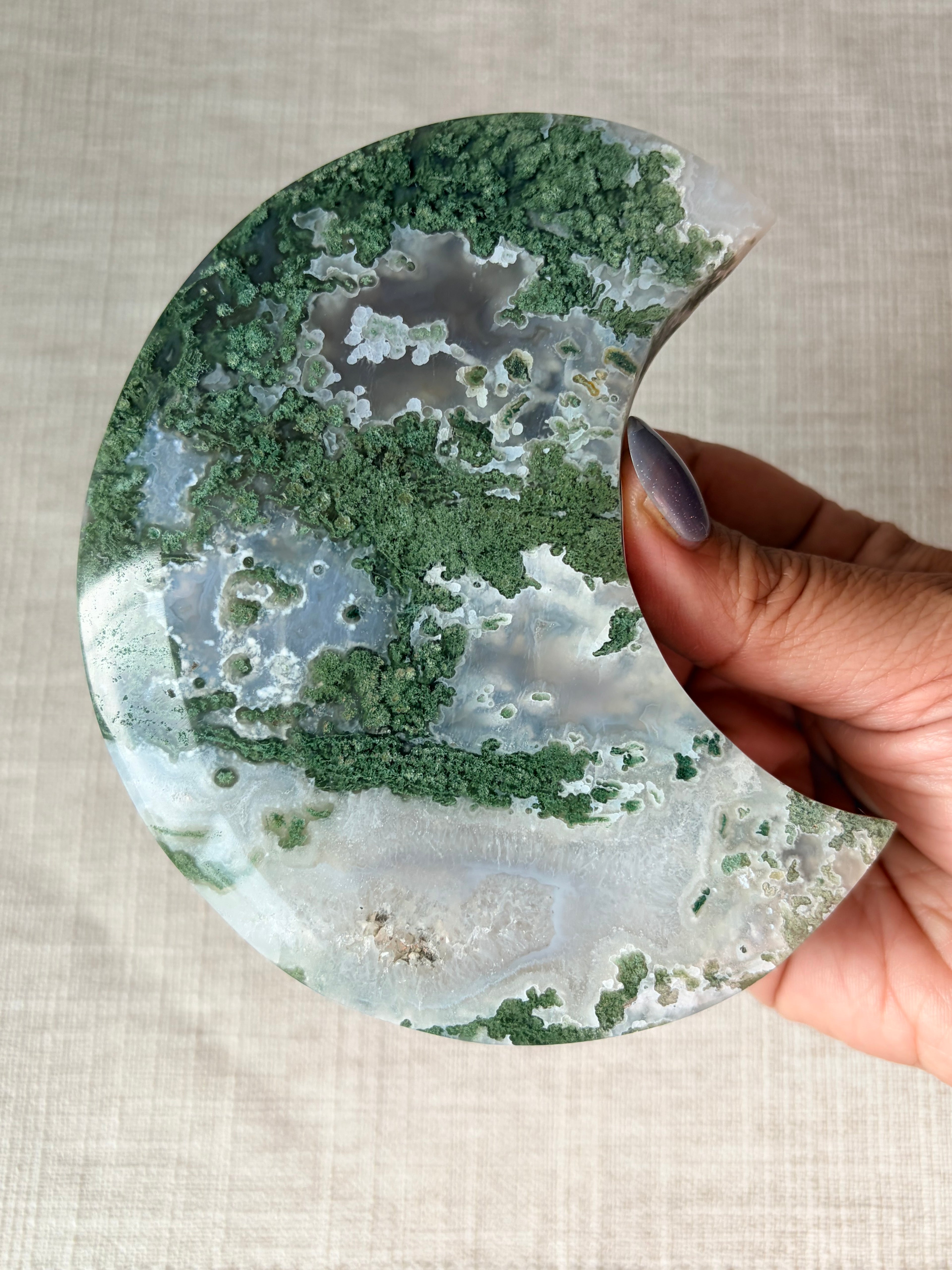Moss Agate Crescent Moon (D)