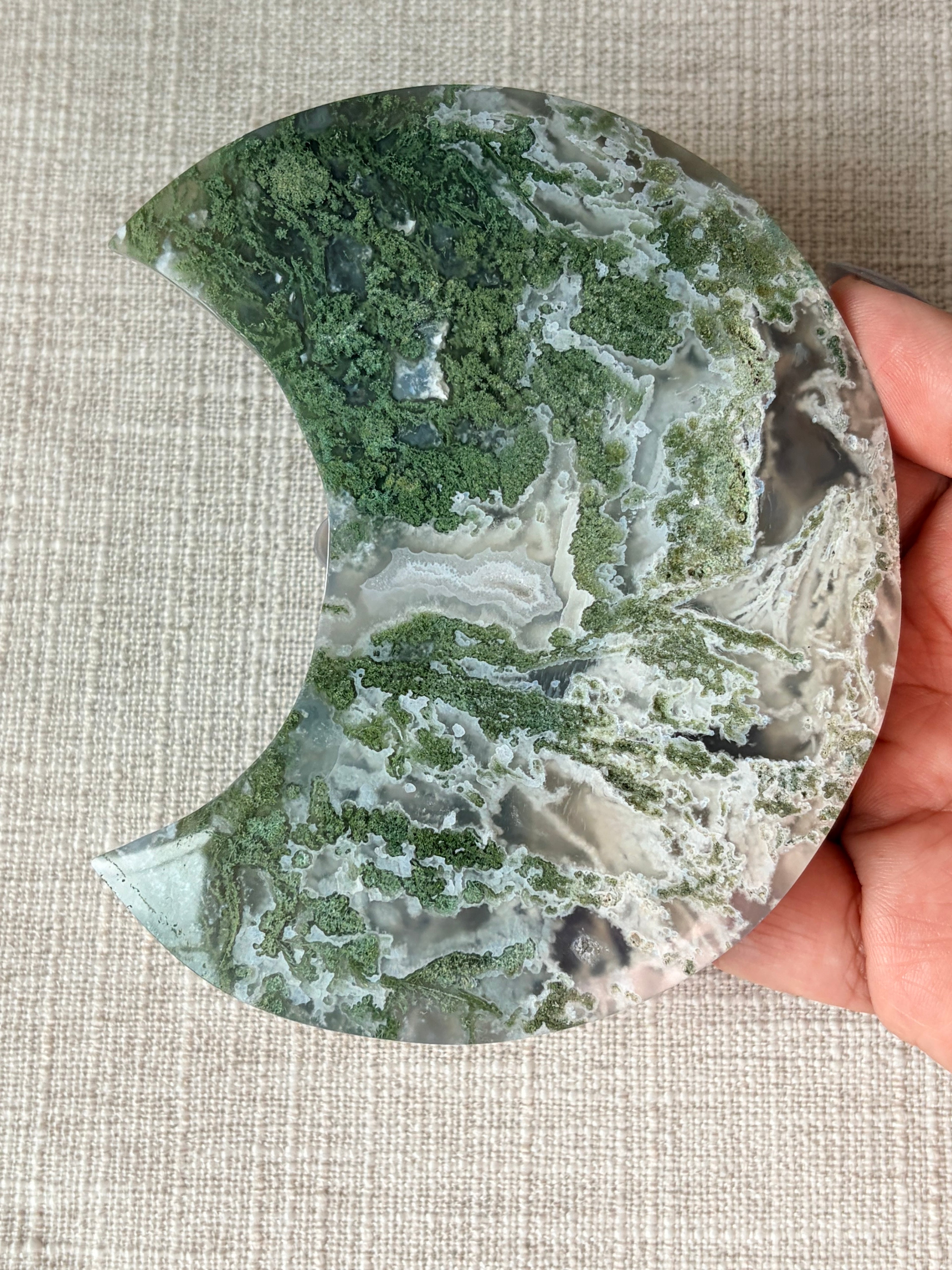 Moss Agate Crescent Moon (E)