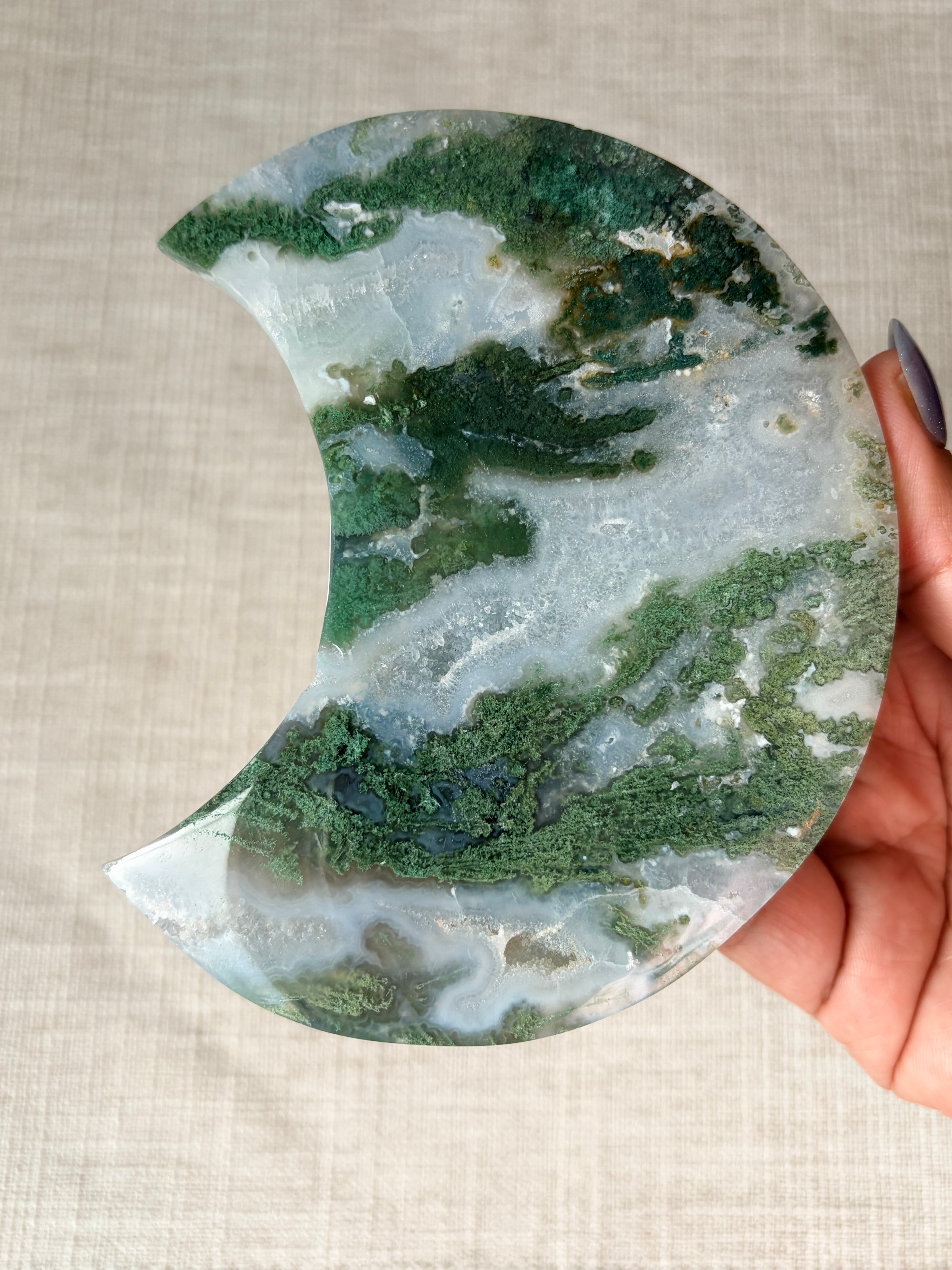 Moss Agate Crescent Moon (C)