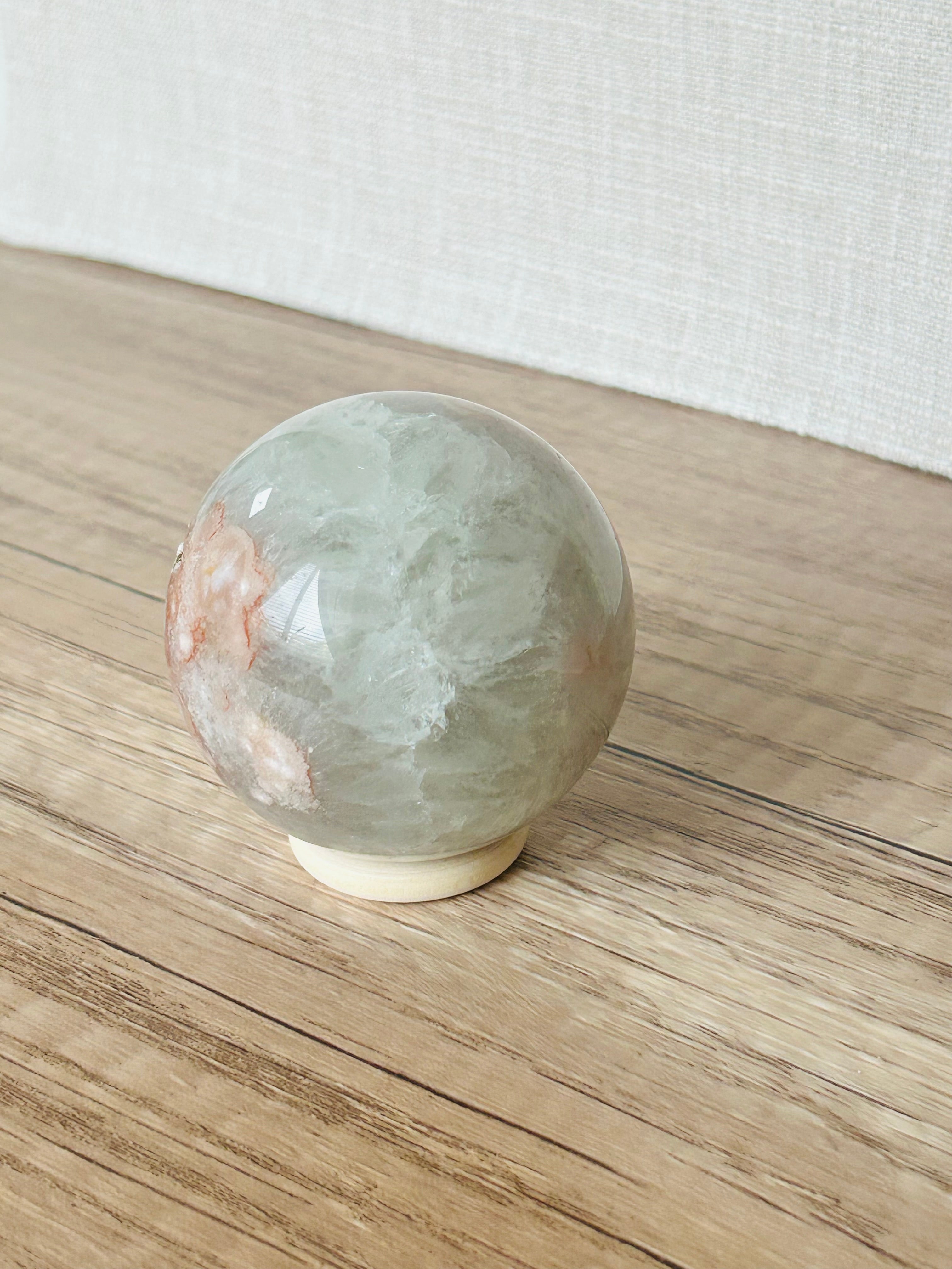 Pink Flower Agate x Green Amethyst Sphere (B)