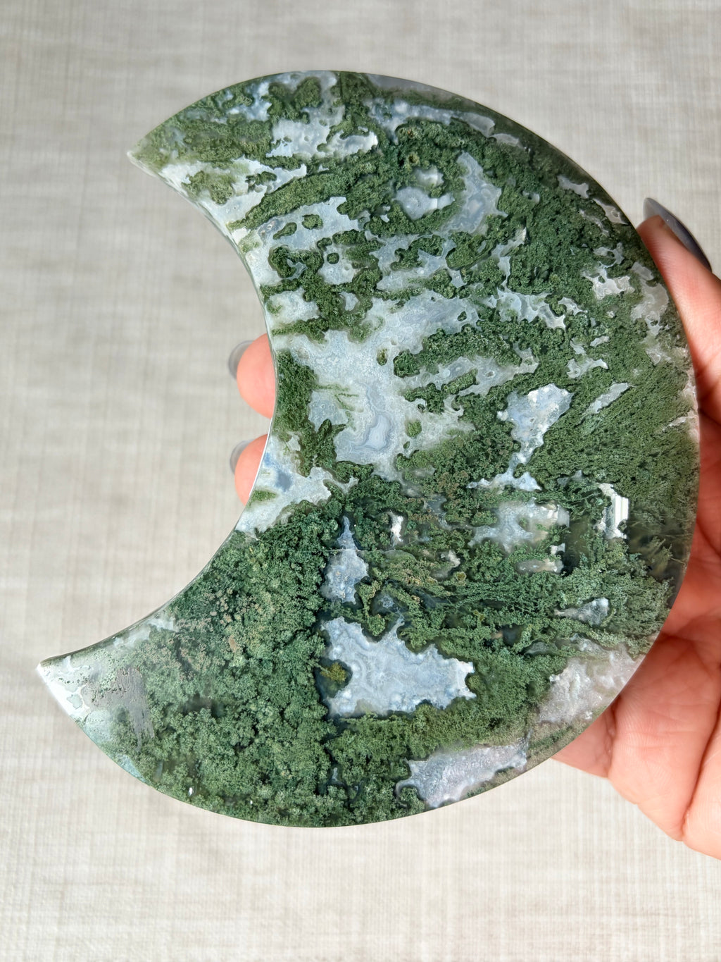 Moss Agate Crescent Moon (B)