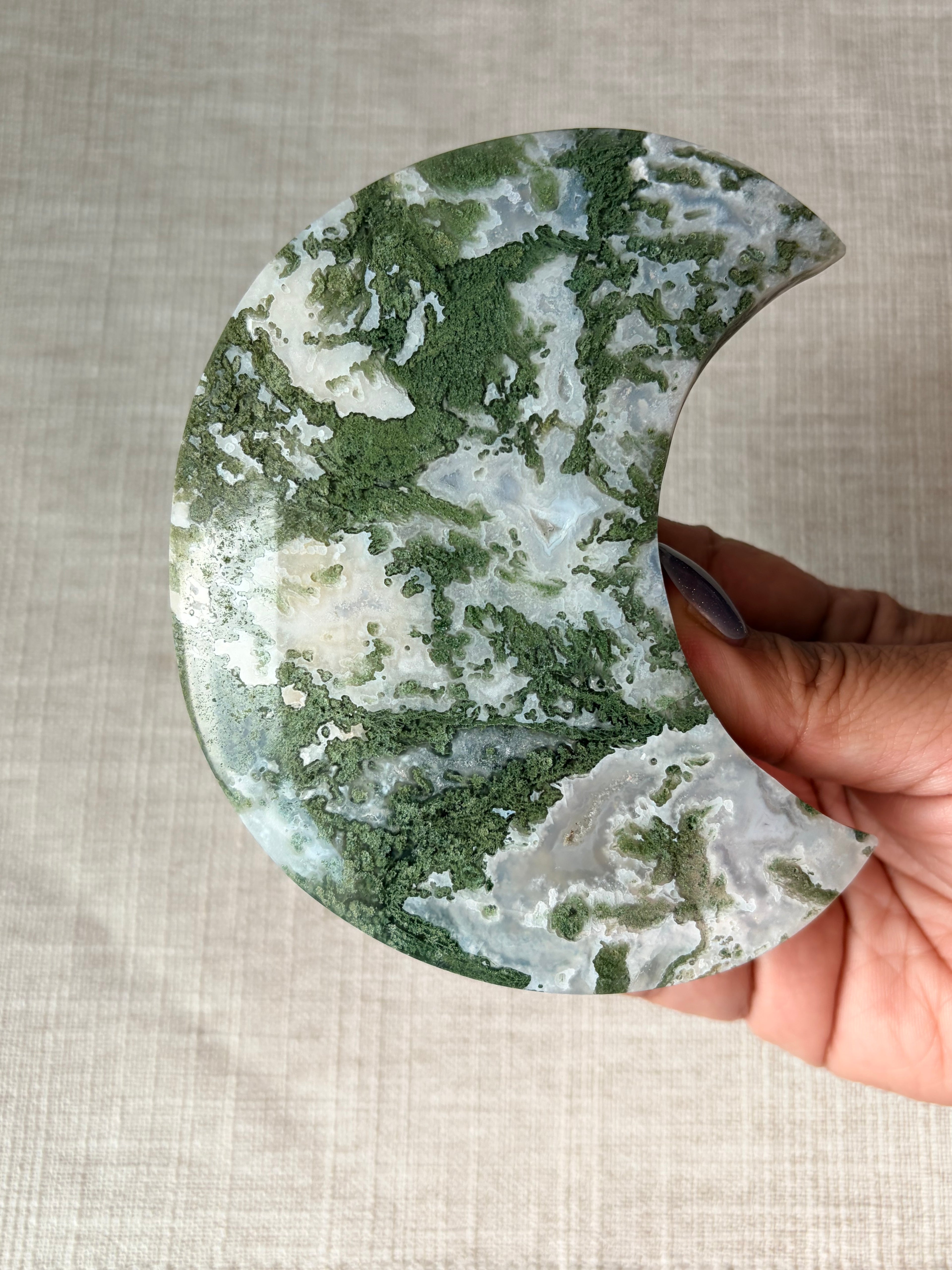 Moss Agate Crescent Moon (B)