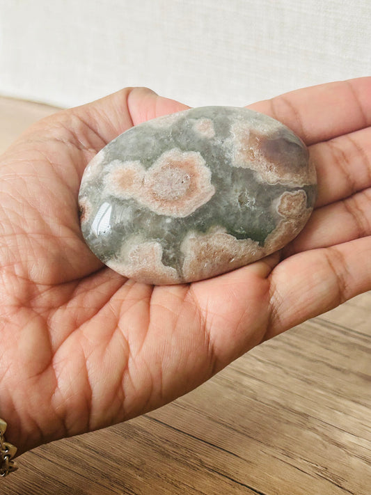 Cherry Blossom Agate Prasiolite Palm Stone