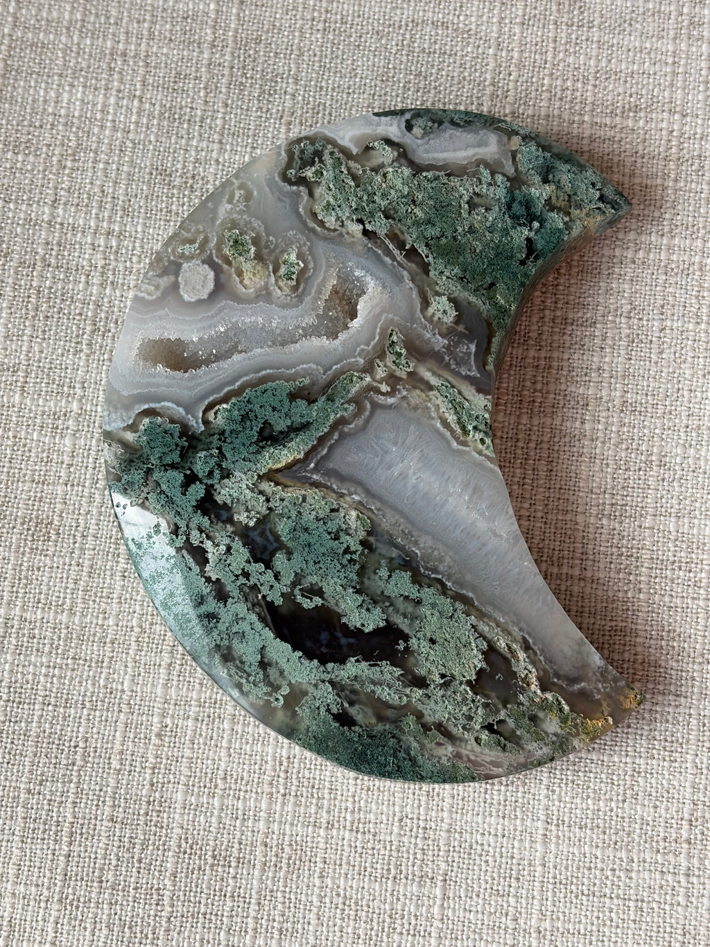 Moss Agate Crescent Moon (A)