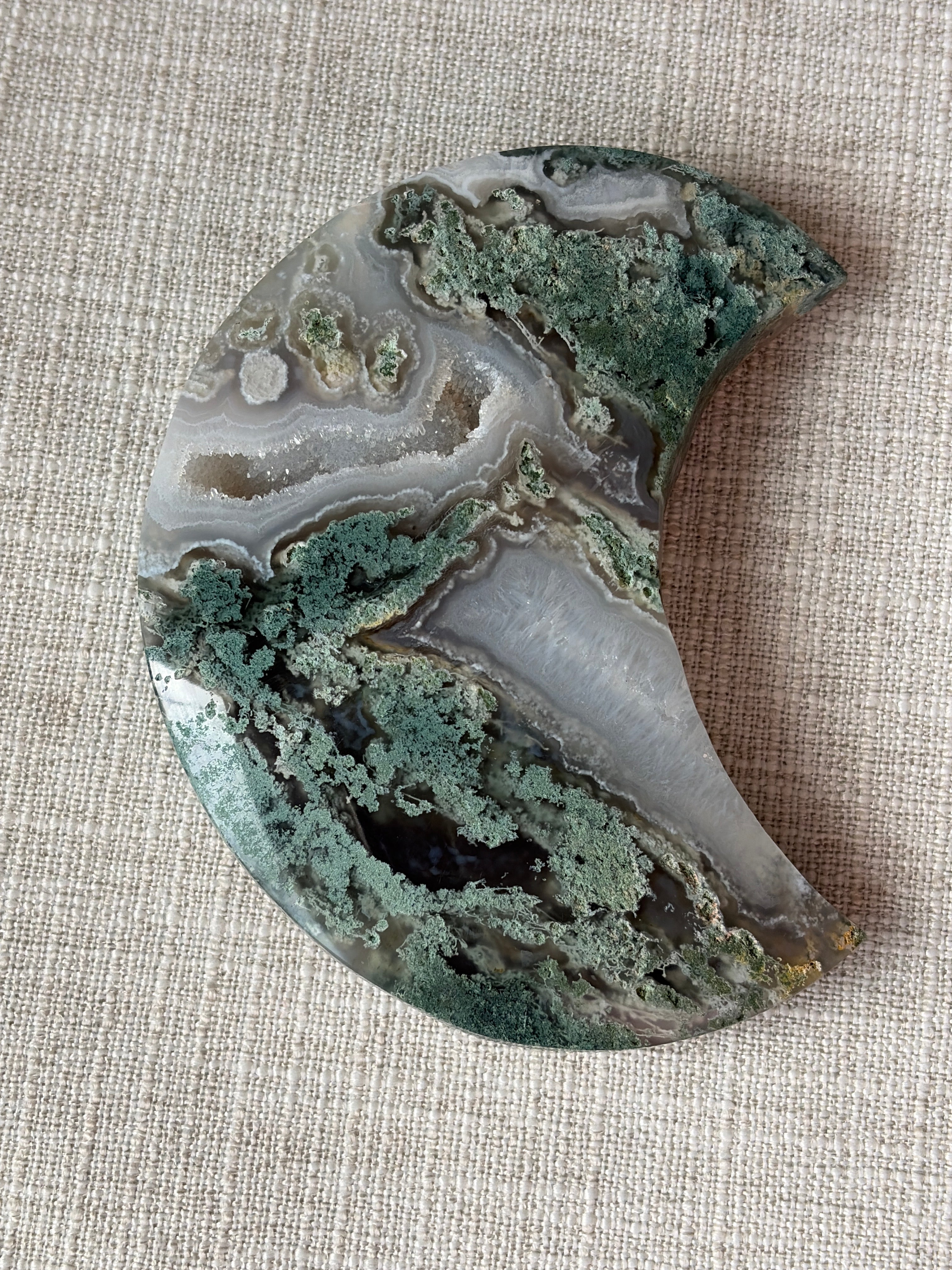 Moss Agate Crescent Moon (A)