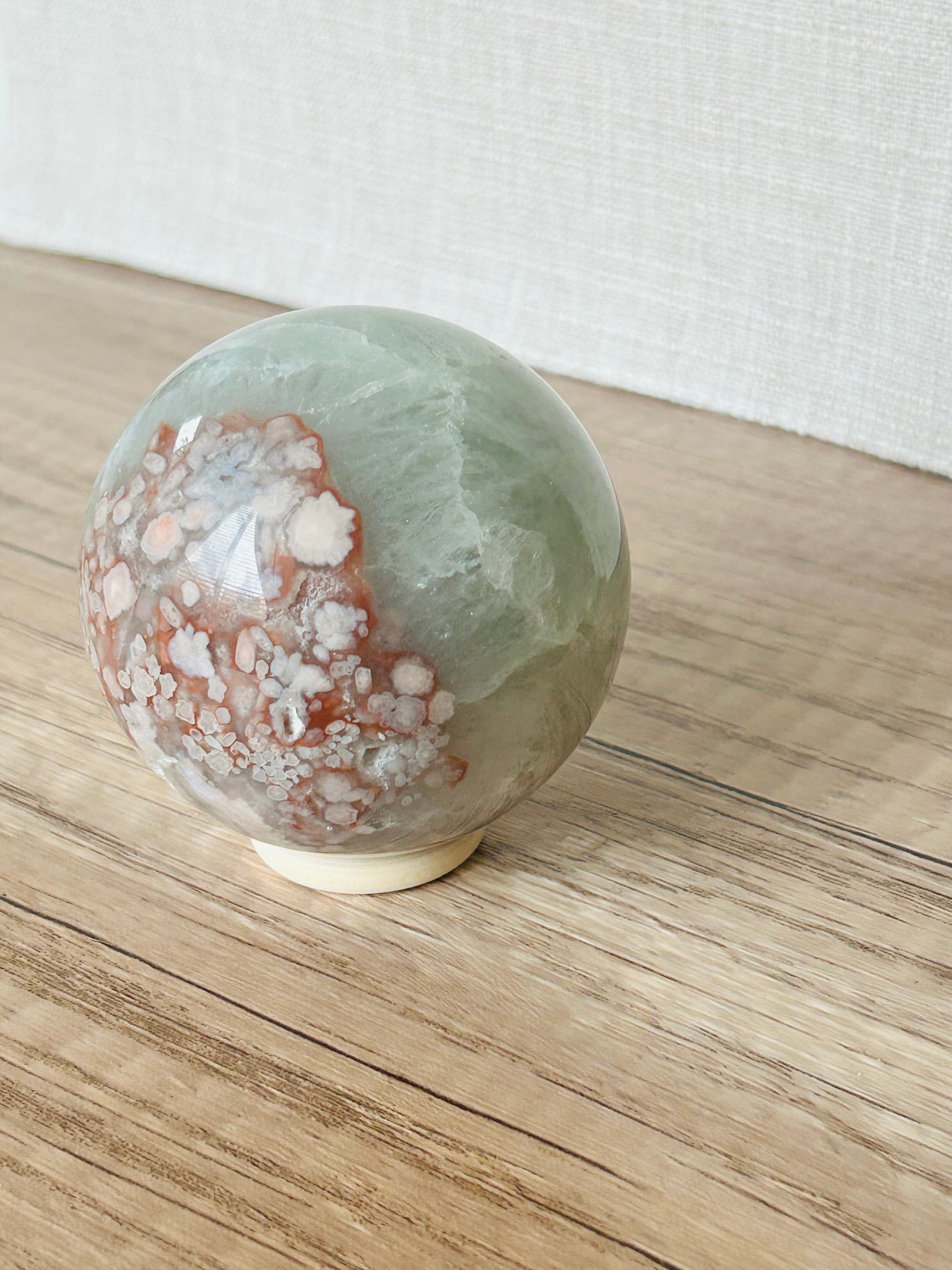 Pink Flower Agate x Green Amethyst Sphere (A)