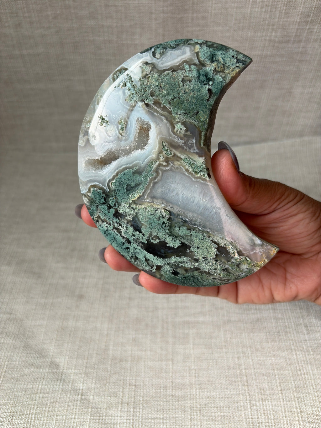 Moss Agate Crescent Moon (A)