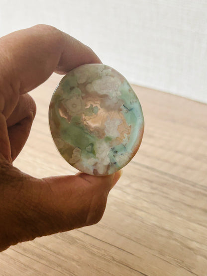 Green Cherry Blossom Agate Flat Stone