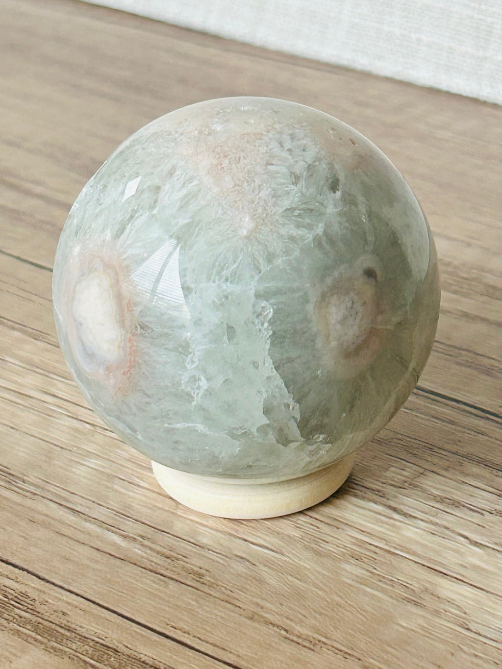 Pink Flower Agate x Green Amethyst Sphere (C)