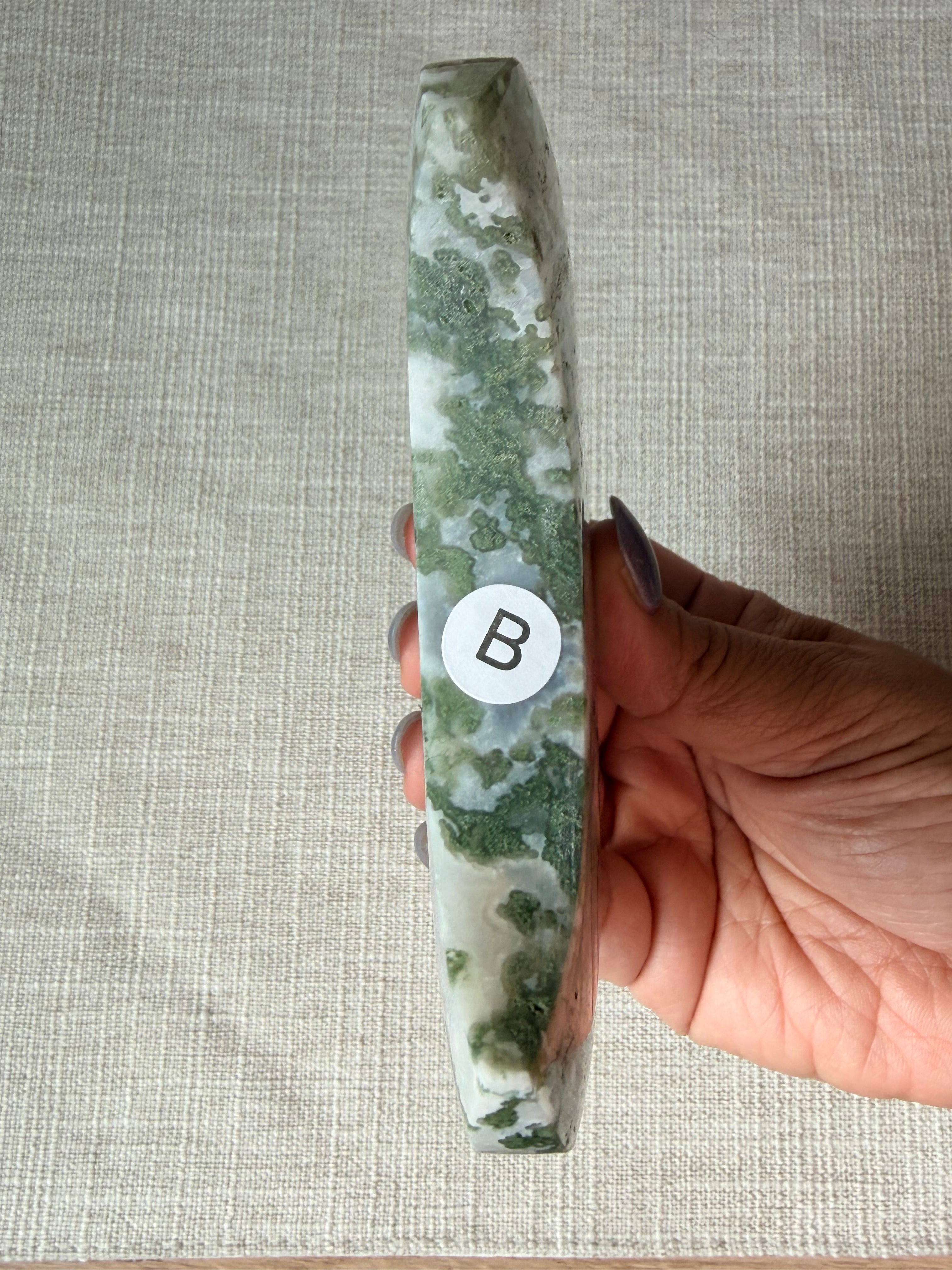 Moss Agate Crescent Moon (B)