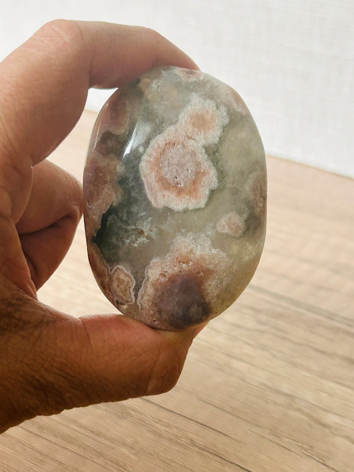 Cherry Blossom Agate Prasiolite Palm Stone