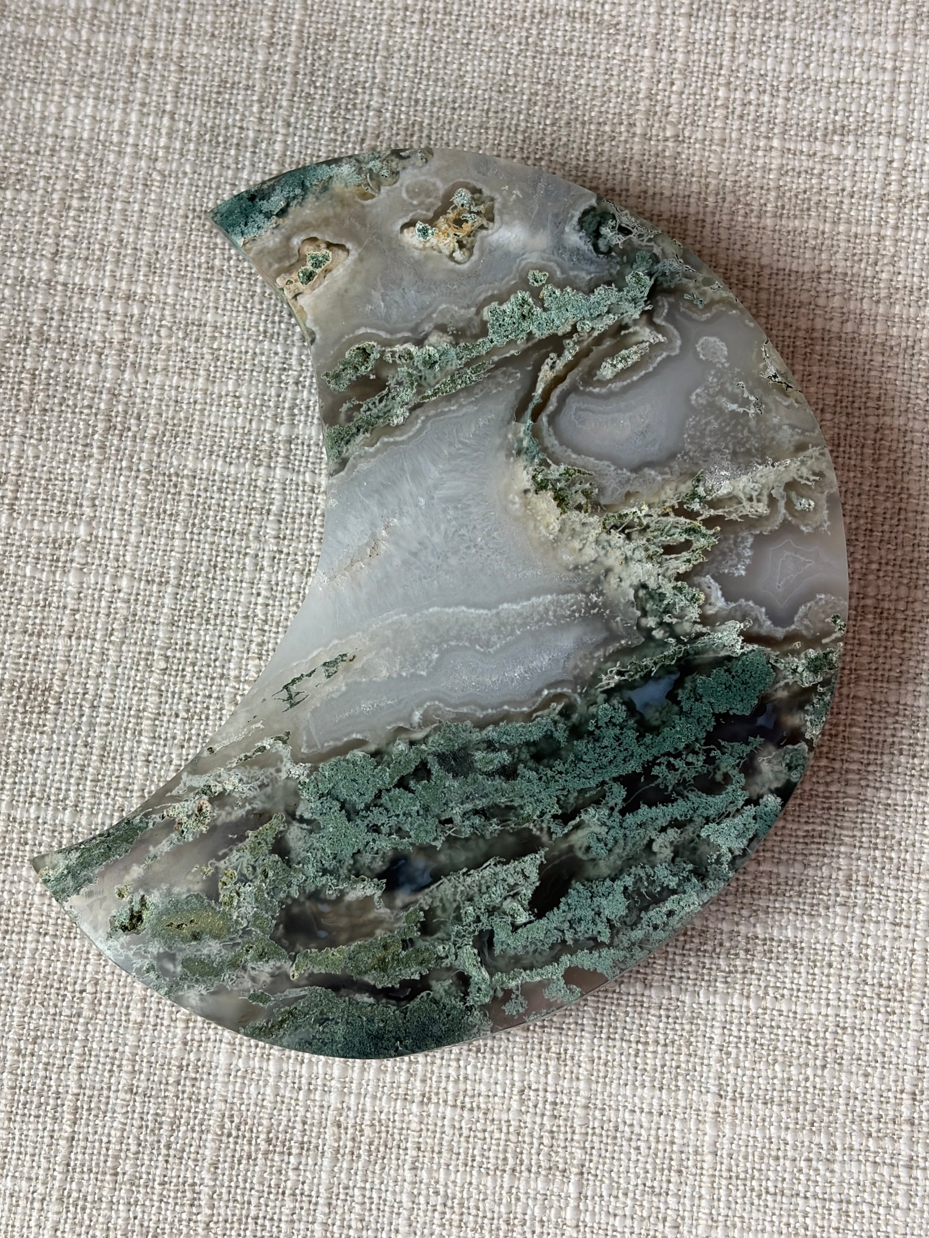 Moss Agate Crescent Moon (A)