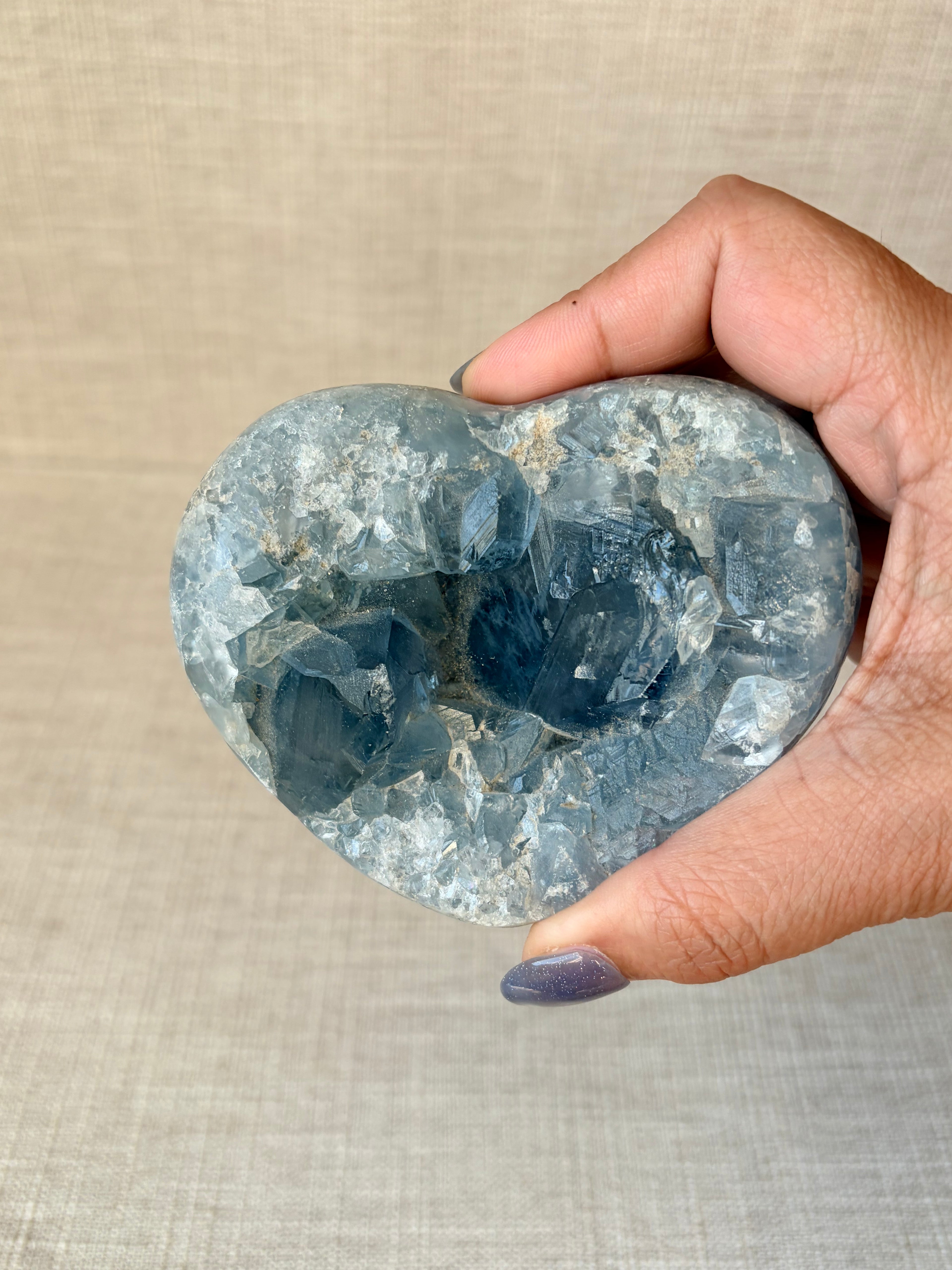 Celestite Cluster Heart with Stand