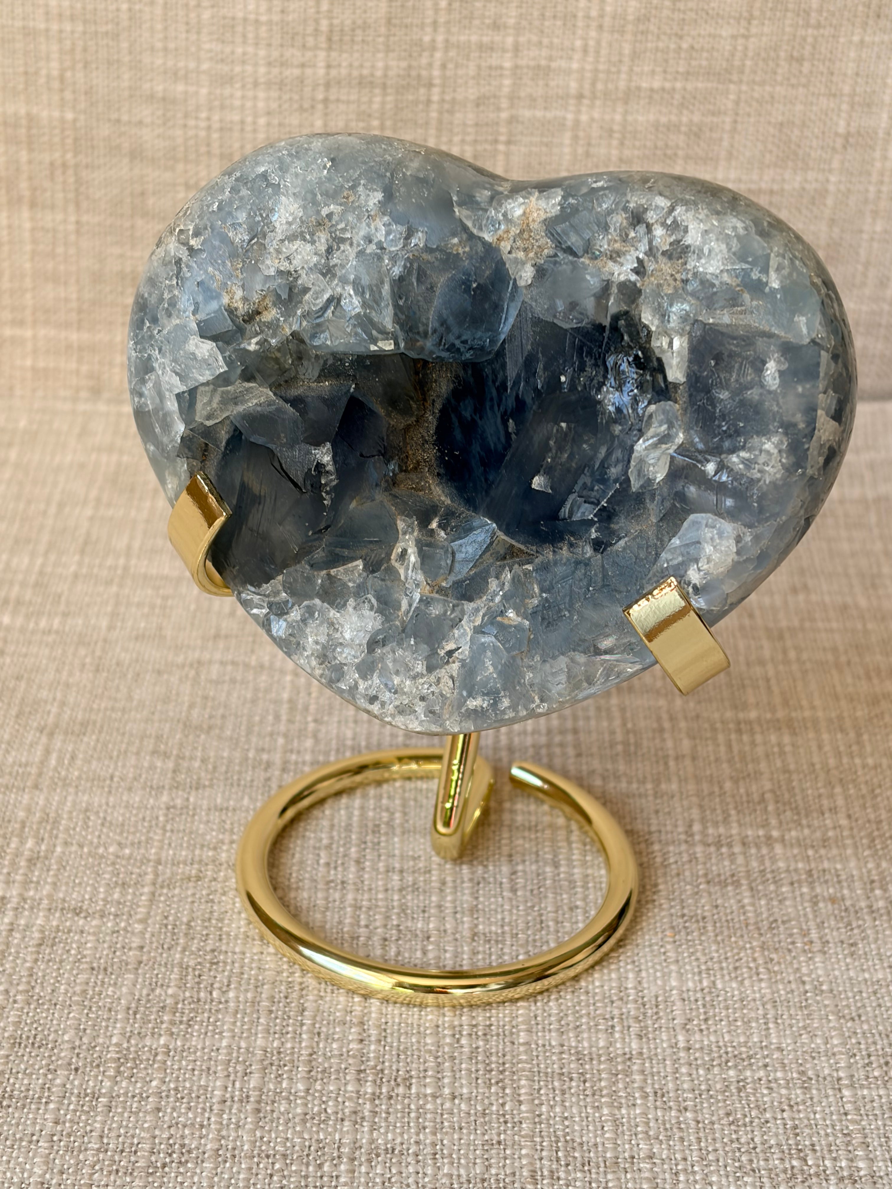 Celestite Cluster Heart with Stand